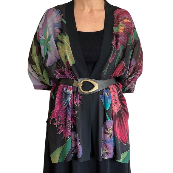 Rare Colorful Tropical Floral Island Print Silk Kimono One Size - Picture 12 of 16